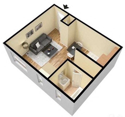 a small living room with a couch and a chair